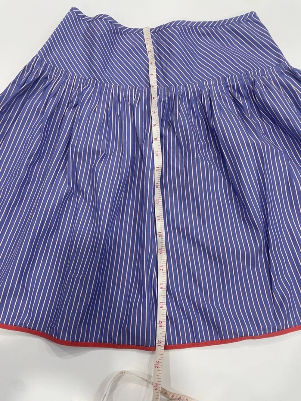 J. Crew Blue and White Pinstripe Circle Skirt with Orange Trim - Size 6 - Picture 4 of 7